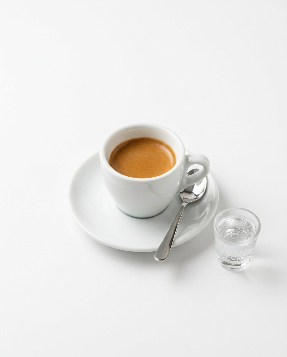 A cup of espresso on a white saucer